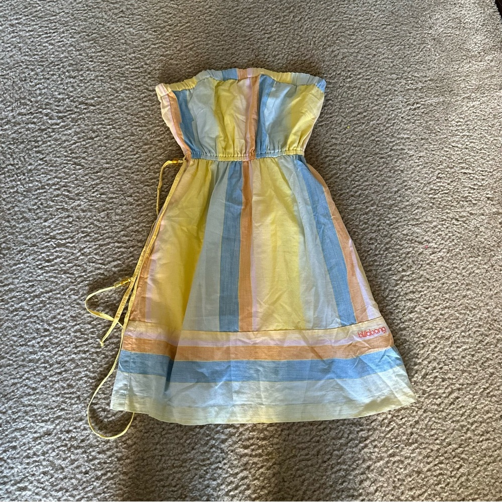 Yellow & Pastel Stripe Strapless Dress